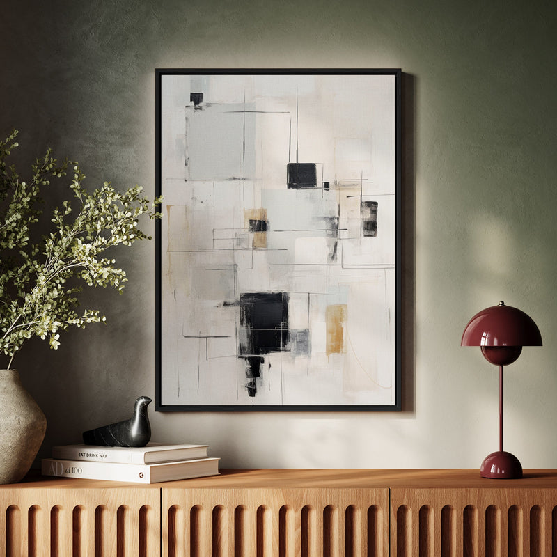 Canvas Wall Art Stretched Over Wooden Frame with Floating Frame and Shapes Painting CV4232 - Al Rugaib Furniture