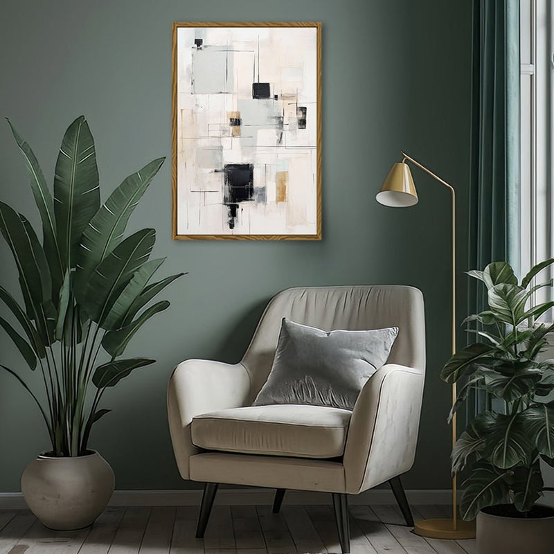 Canvas Wall Art Stretched Over Wooden Frame with Floating Frame and Shapes Painting CV4232 - Al Rugaib Furniture