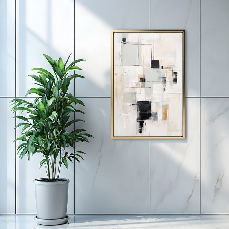 Canvas Wall Art Stretched Over Wooden Frame with Floating Frame and Shapes Painting CV4232 - Al Rugaib Furniture