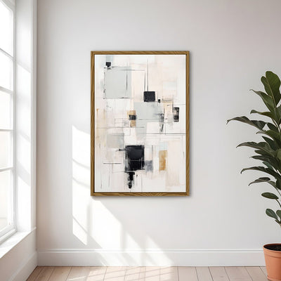 Canvas Wall Art Stretched Over Wooden Frame with Floating Frame and Shapes Painting CV4232 - Al Rugaib Furniture