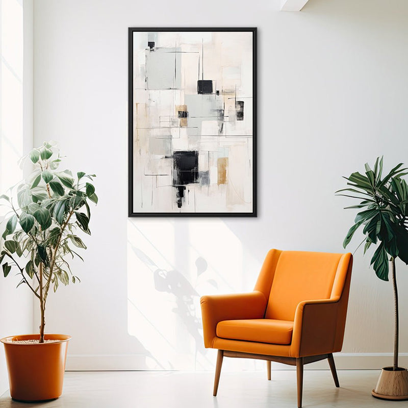 Canvas Wall Art Stretched Over Wooden Frame with Floating Frame and Shapes Painting CV4232 - Al Rugaib Furniture