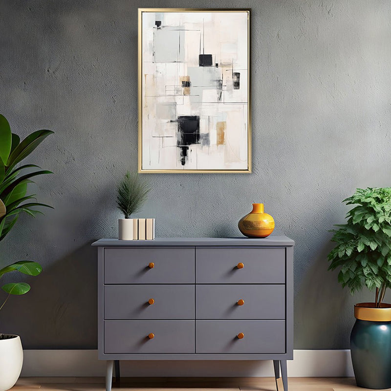 Canvas Wall Art Stretched Over Wooden Frame with Floating Frame and Shapes Painting CV4232 - Al Rugaib Furniture