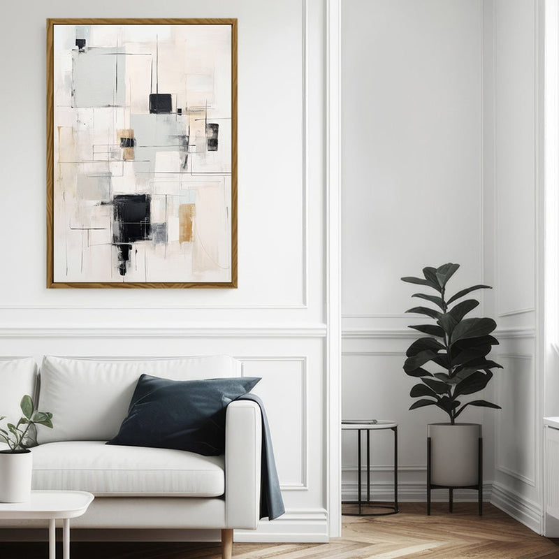 Canvas Wall Art Stretched Over Wooden Frame with Floating Frame and Shapes Painting CV4232 - Al Rugaib Furniture