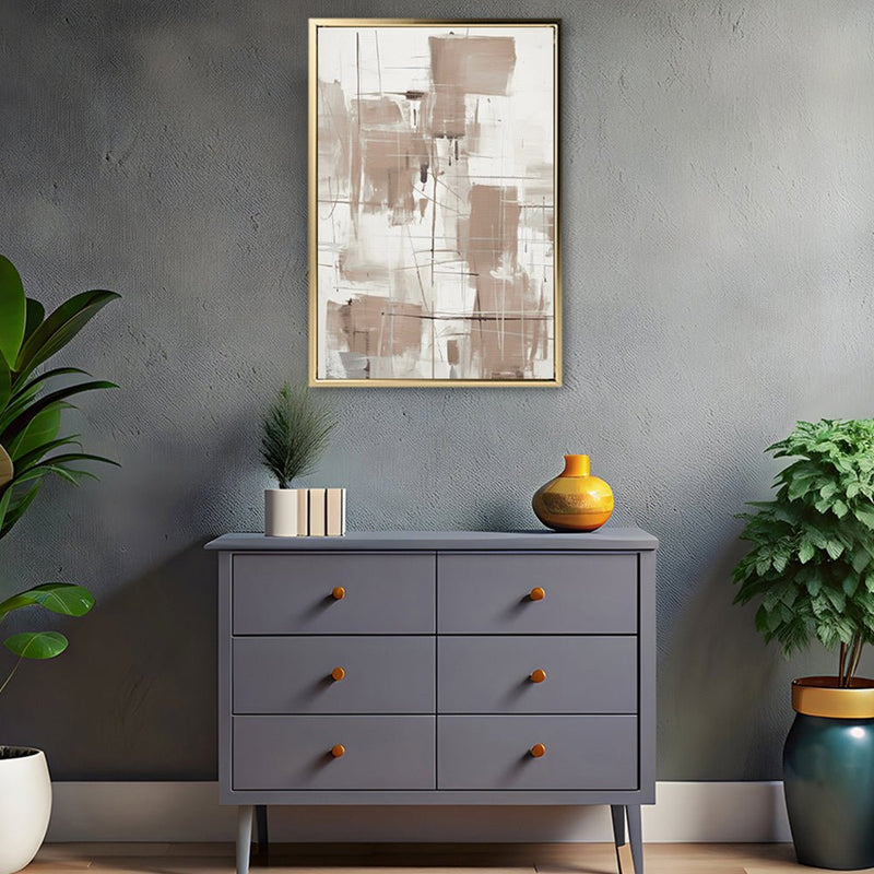 Canvas Wall Art Stretched Over Wooden Frame with Floating Frame and Shapes Painting CV4233 - Al Rugaib Furniture