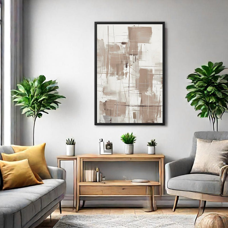 Canvas Wall Art Stretched Over Wooden Frame with Floating Frame and Shapes Painting CV4233 - Al Rugaib Furniture