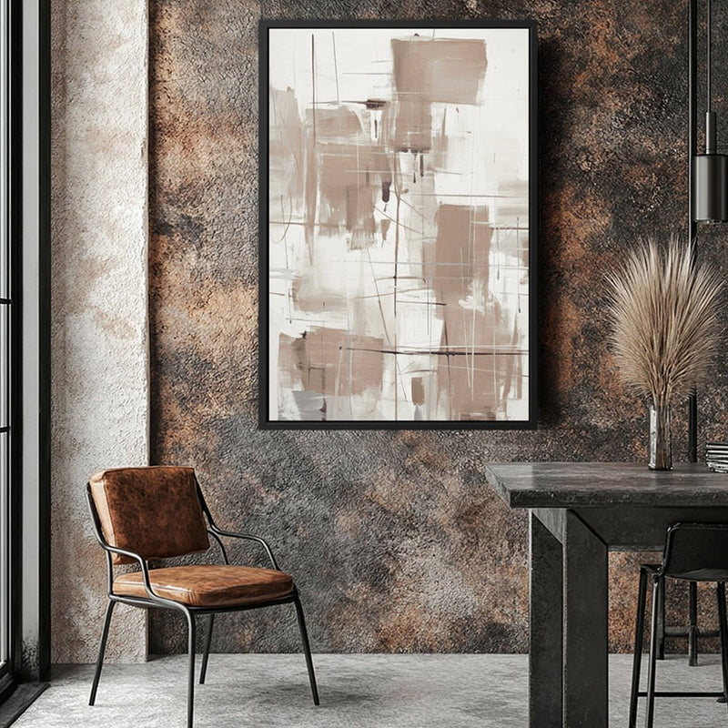 Canvas Wall Art Stretched Over Wooden Frame with Floating Frame and Shapes Painting CV4233 - Al Rugaib Furniture
