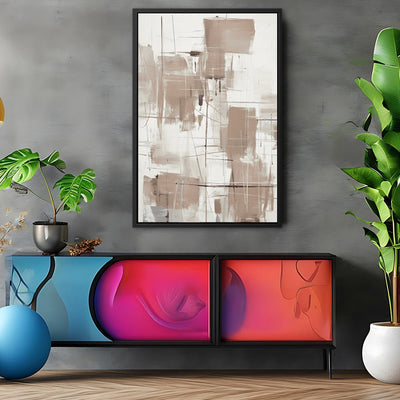 Canvas Wall Art Stretched Over Wooden Frame with Floating Frame and Shapes Painting CV4233 - Al Rugaib Furniture