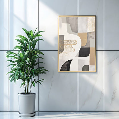 Canvas Wall Art Stretched Over Wooden Frame with Floating Frame and Shapes Painting CV4234 - Al Rugaib Furniture