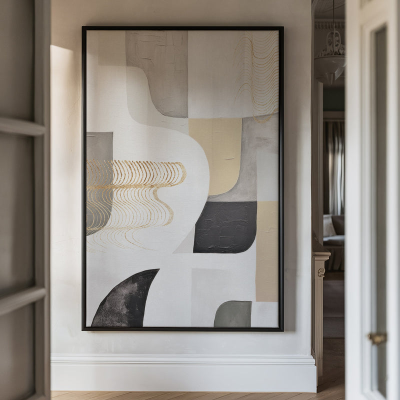 Canvas Wall Art Stretched Over Wooden Frame with Floating Frame and Shapes Painting CV4234 - Al Rugaib Furniture