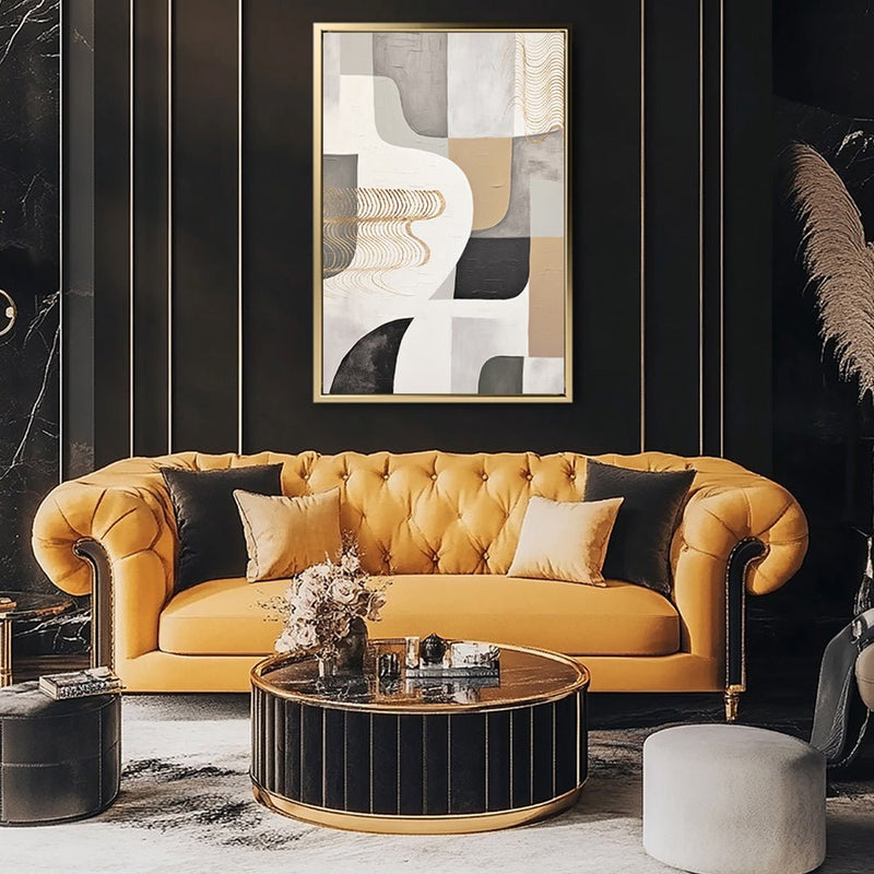 Canvas Wall Art Stretched Over Wooden Frame with Floating Frame and Shapes Painting CV4234 - Al Rugaib Furniture