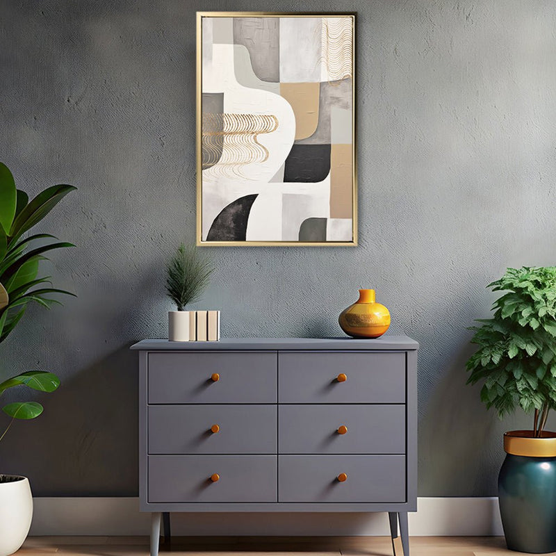 Canvas Wall Art Stretched Over Wooden Frame with Floating Frame and Shapes Painting CV4234 - Al Rugaib Furniture