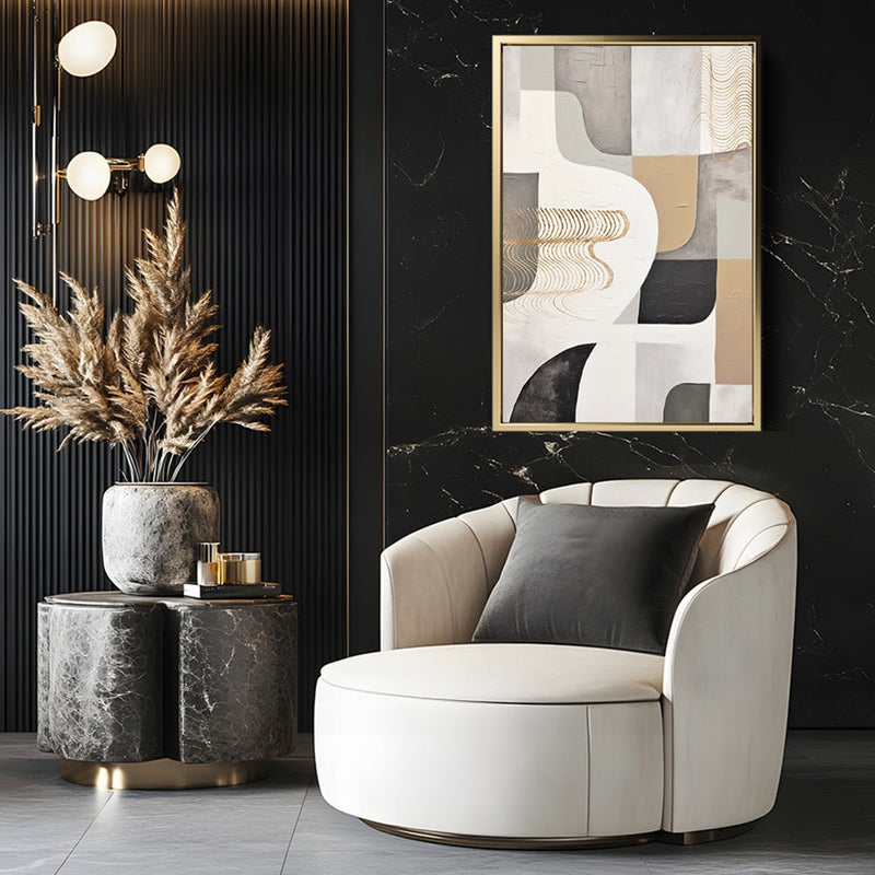 Canvas Wall Art Stretched Over Wooden Frame with Floating Frame and Shapes Painting CV4234 - Al Rugaib Furniture