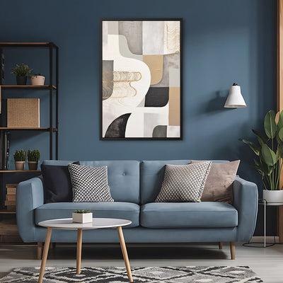 Canvas Wall Art Stretched Over Wooden Frame with Floating Frame and Shapes Painting CV4234 - Al Rugaib Furniture