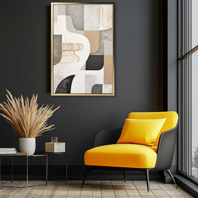 Canvas Wall Art Stretched Over Wooden Frame with Floating Frame and Shapes Painting CV4234 - Al Rugaib Furniture