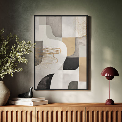 Canvas Wall Art Stretched Over Wooden Frame with Floating Frame and Shapes Painting CV4234 - Al Rugaib Furniture