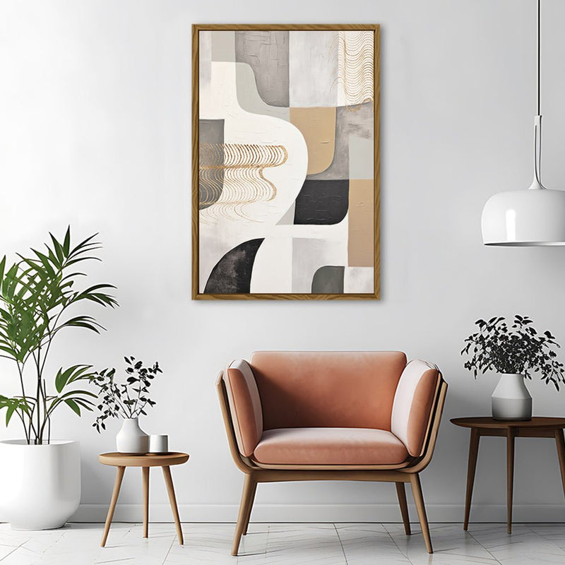 Canvas Wall Art Stretched Over Wooden Frame with Floating Frame and Shapes Painting CV4234 - Al Rugaib Furniture