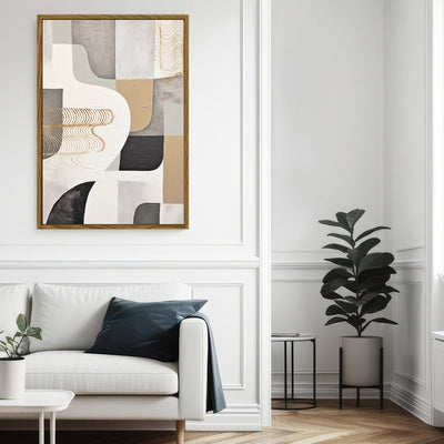 Canvas Wall Art Stretched Over Wooden Frame with Floating Frame and Shapes Painting CV4234 - Al Rugaib Furniture