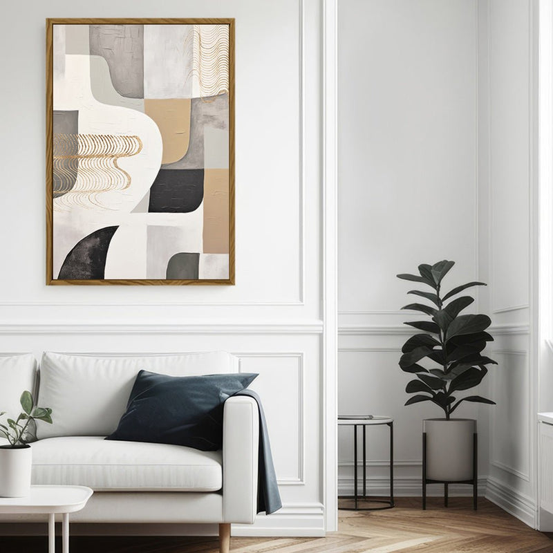 Canvas Wall Art Stretched Over Wooden Frame with Floating Frame and Shapes Painting CV4234 - Al Rugaib Furniture
