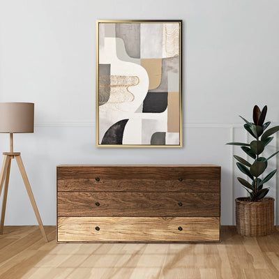 Canvas Wall Art Stretched Over Wooden Frame with Floating Frame and Shapes Painting CV4234 - Al Rugaib Furniture