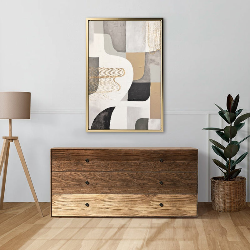 Canvas Wall Art Stretched Over Wooden Frame with Floating Frame and Shapes Painting CV4234 - Al Rugaib Furniture