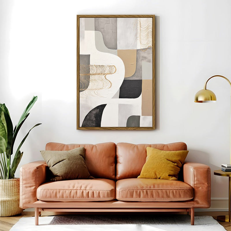 Canvas Wall Art Stretched Over Wooden Frame with Floating Frame and Shapes Painting CV4234 - Al Rugaib Furniture