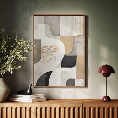 Canvas Wall Art Stretched Over Wooden Frame with Floating Frame and Shapes Painting CV4234 - Al Rugaib Furniture