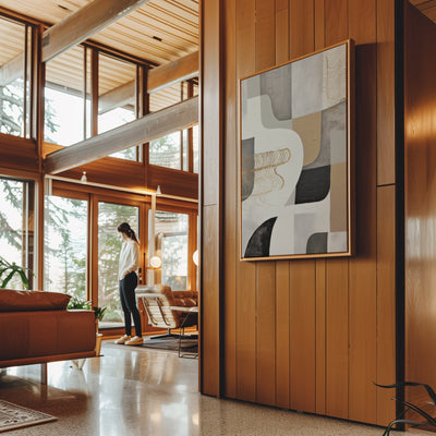 Canvas Wall Art Stretched Over Wooden Frame with Floating Frame and Shapes Painting CV4234 - Al Rugaib Furniture