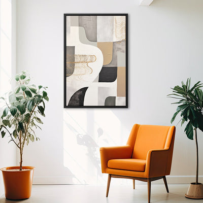 Canvas Wall Art Stretched Over Wooden Frame with Floating Frame and Shapes Painting CV4234 - Al Rugaib Furniture