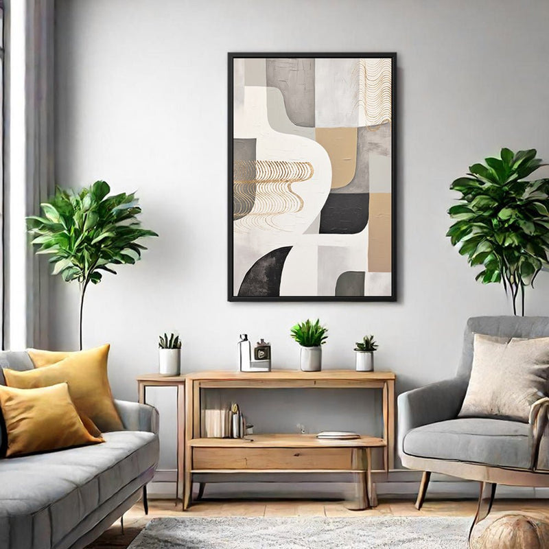 Canvas Wall Art Stretched Over Wooden Frame with Floating Frame and Shapes Painting CV4234 - Al Rugaib Furniture