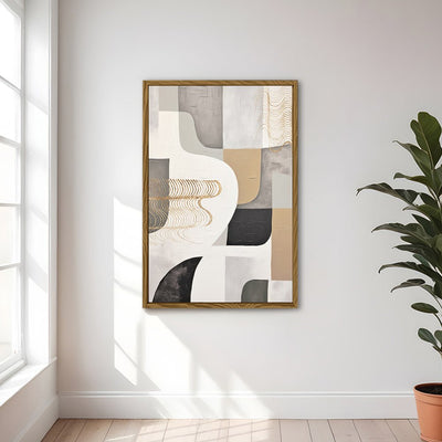 Canvas Wall Art Stretched Over Wooden Frame with Floating Frame and Shapes Painting CV4234 - Al Rugaib Furniture