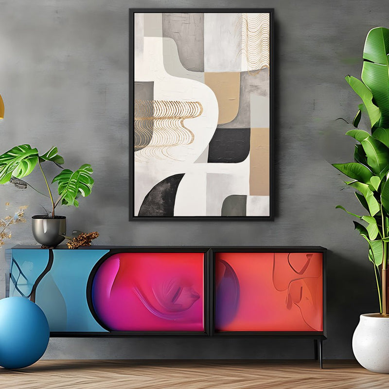 Canvas Wall Art Stretched Over Wooden Frame with Floating Frame and Shapes Painting CV4234 - Al Rugaib Furniture