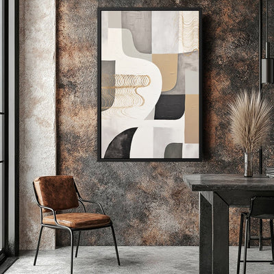 Canvas Wall Art Stretched Over Wooden Frame with Floating Frame and Shapes Painting CV4234 - Al Rugaib Furniture