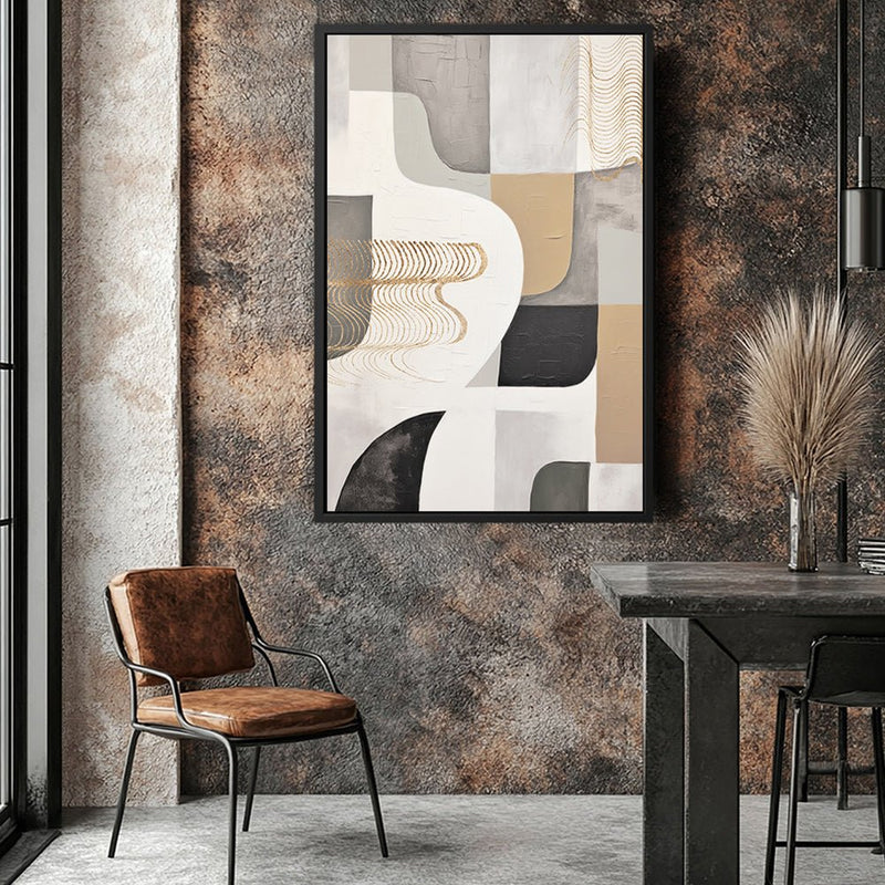 Canvas Wall Art Stretched Over Wooden Frame with Floating Frame and Shapes Painting CV4234 - Al Rugaib Furniture