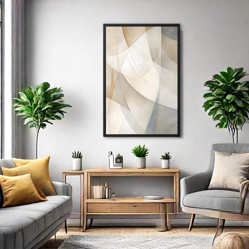 Canvas Wall Art Stretched Over Wooden Frame with Floating Frame and Shapes Painting CV4237 - Al Rugaib Furniture