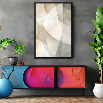 Canvas Wall Art Stretched Over Wooden Frame with Floating Frame and Shapes Painting CV4237 - Al Rugaib Furniture