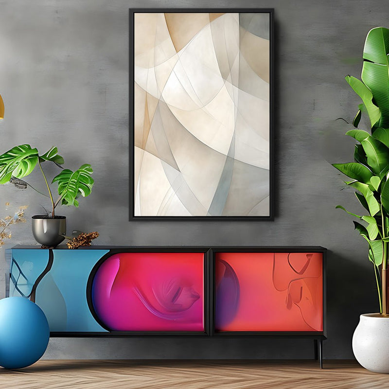 Canvas Wall Art Stretched Over Wooden Frame with Floating Frame and Shapes Painting CV4237 - Al Rugaib Furniture