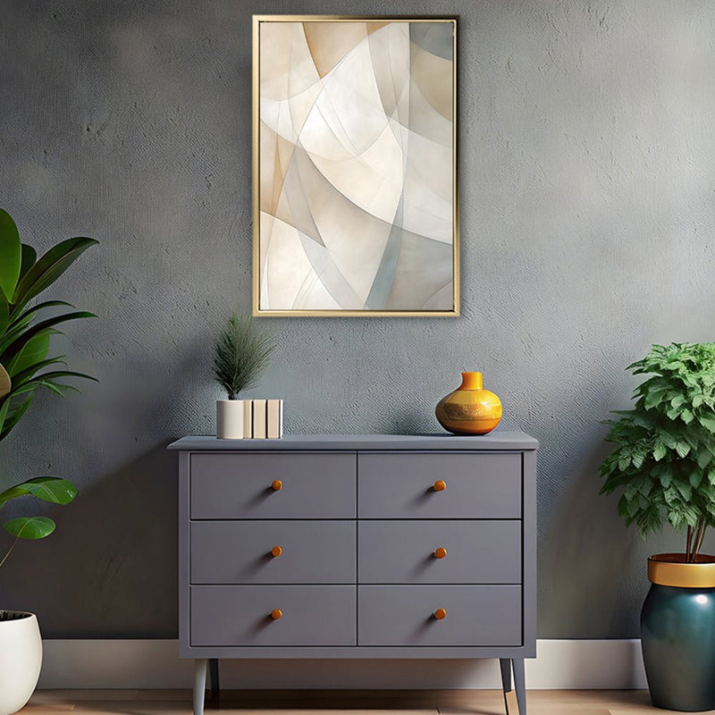 Canvas Wall Art Stretched Over Wooden Frame with Floating Frame and Shapes Painting CV4237 - Al Rugaib Furniture