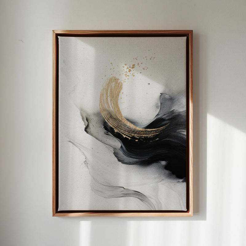 Canvas Wall Art Stretched Over Wooden Frame with Floating Frame and Smoke With Gold Shape Painting CV4242 - Al Rugaib Furniture