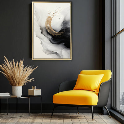 Canvas Wall Art Stretched Over Wooden Frame with Floating Frame and Smoke With Gold Shape Painting CV4242 - Al Rugaib Furniture