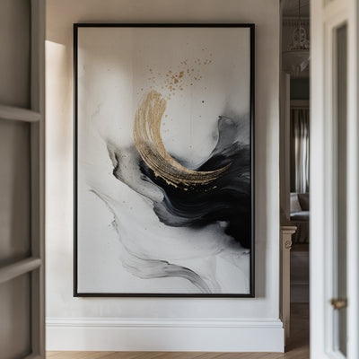 Canvas Wall Art Stretched Over Wooden Frame with Floating Frame and Smoke With Gold Shape Painting CV4242 - Al Rugaib Furniture