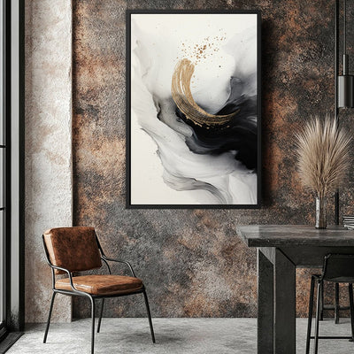 Canvas Wall Art Stretched Over Wooden Frame with Floating Frame and Smoke With Gold Shape Painting CV4242 - Al Rugaib Furniture