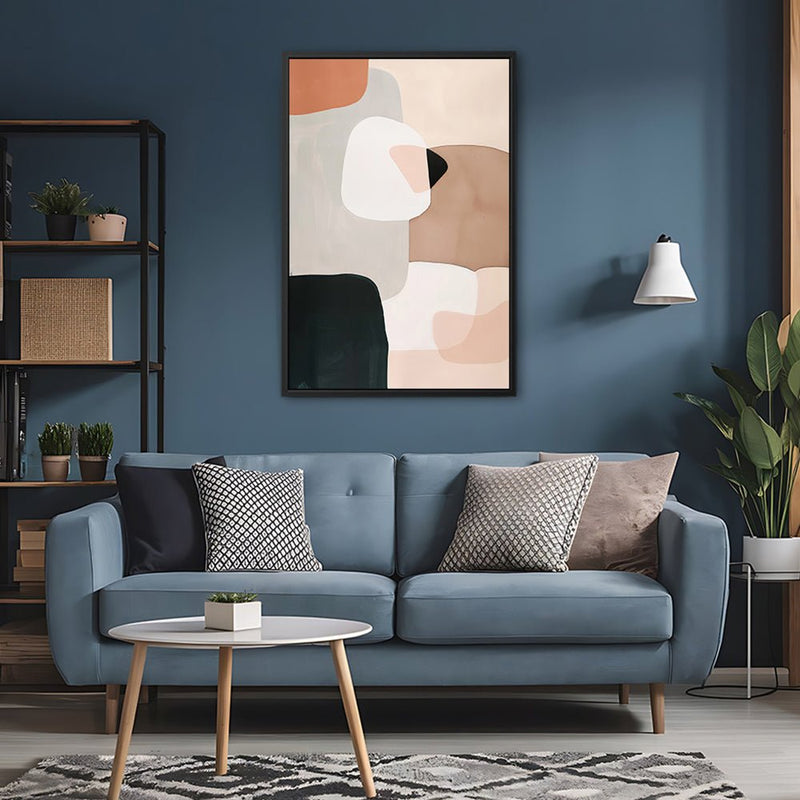 Canvas Wall Art Stretched Over Wooden Frame with Floating Frame and squares Abstract Painting CV4243 - Al Rugaib Furniture