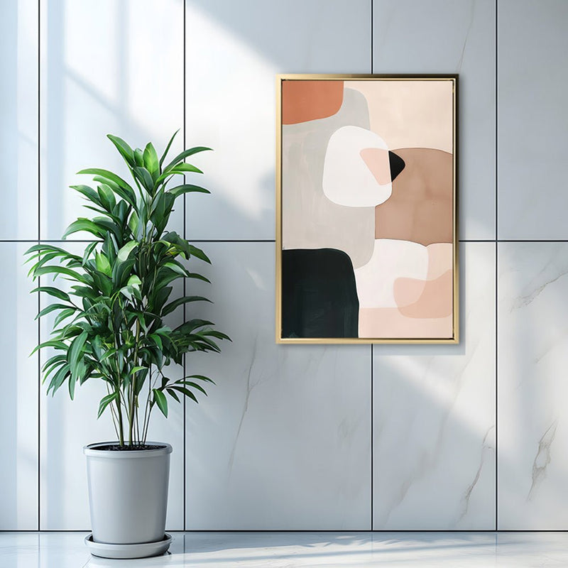 Canvas Wall Art Stretched Over Wooden Frame with Floating Frame and squares Abstract Painting CV4243 - Al Rugaib Furniture