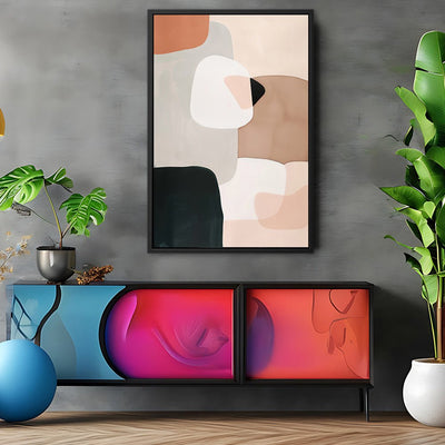 Canvas Wall Art Stretched Over Wooden Frame with Floating Frame and squares Abstract Painting CV4243 - Al Rugaib Furniture