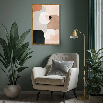 Canvas Wall Art Stretched Over Wooden Frame with Floating Frame and squares Abstract Painting CV4243 - Al Rugaib Furniture