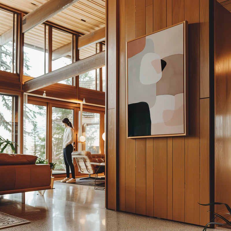 Canvas Wall Art Stretched Over Wooden Frame with Floating Frame and squares Abstract Painting CV4243 - Al Rugaib Furniture