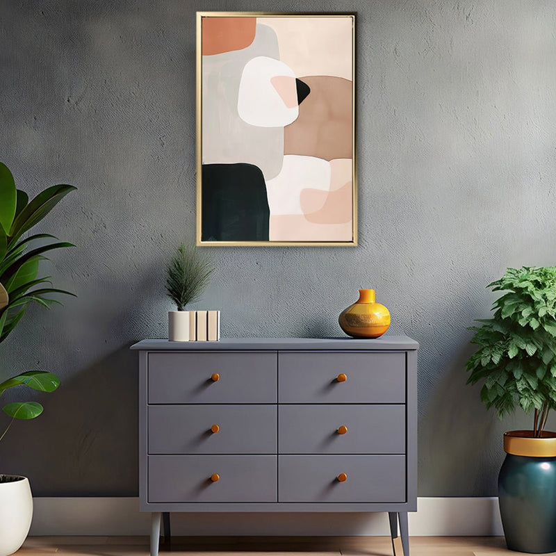 Canvas Wall Art Stretched Over Wooden Frame with Floating Frame and squares Abstract Painting CV4243 - Al Rugaib Furniture