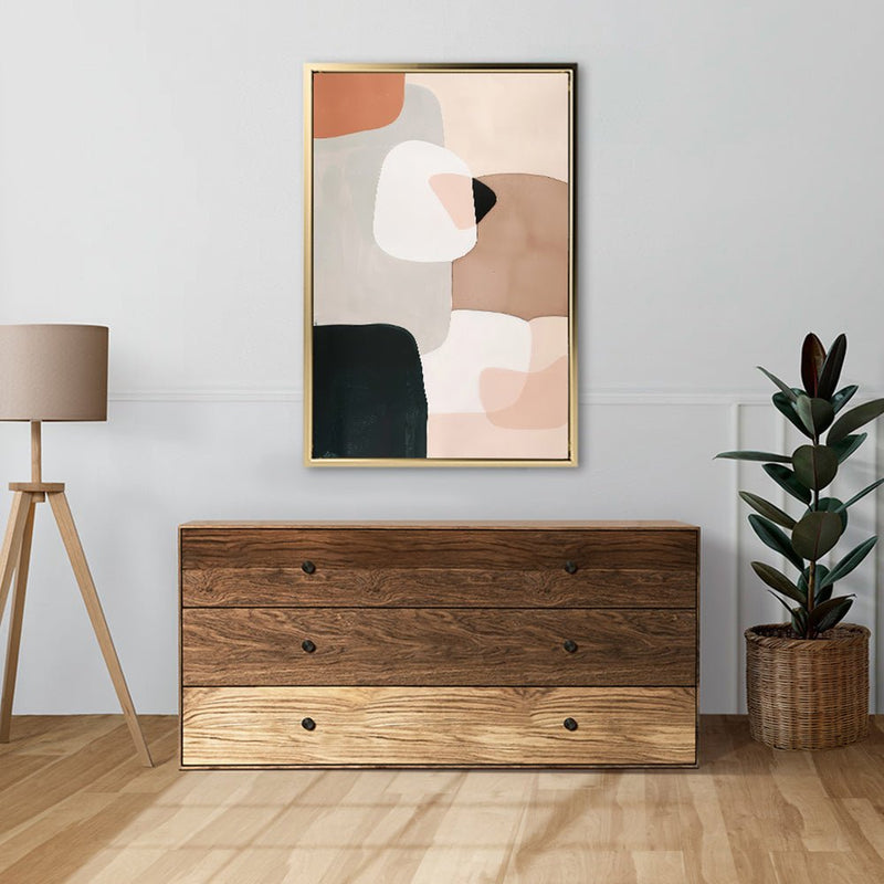 Canvas Wall Art Stretched Over Wooden Frame with Floating Frame and squares Abstract Painting CV4243 - Al Rugaib Furniture