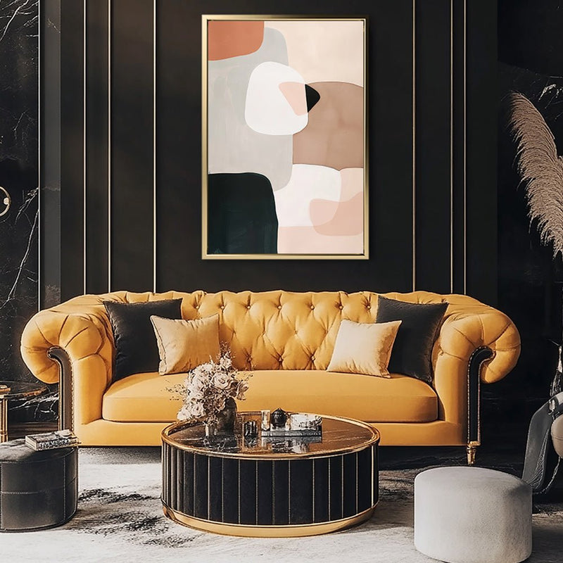 Canvas Wall Art Stretched Over Wooden Frame with Floating Frame and squares Abstract Painting CV4243 - Al Rugaib Furniture