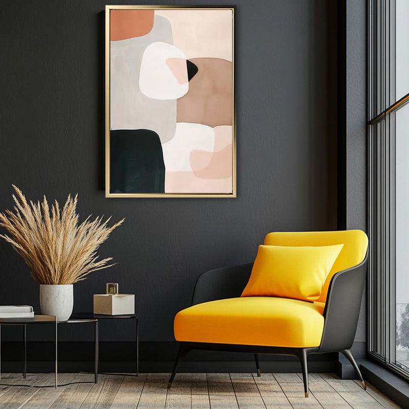 Canvas Wall Art Stretched Over Wooden Frame with Floating Frame and squares Abstract Painting CV4243 - Al Rugaib Furniture